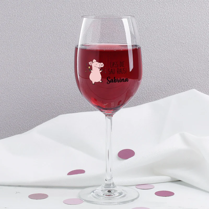 Lass die Sau raus! - Geschenkset zum Geburtstag mit Biorebe Wein und Weinglas