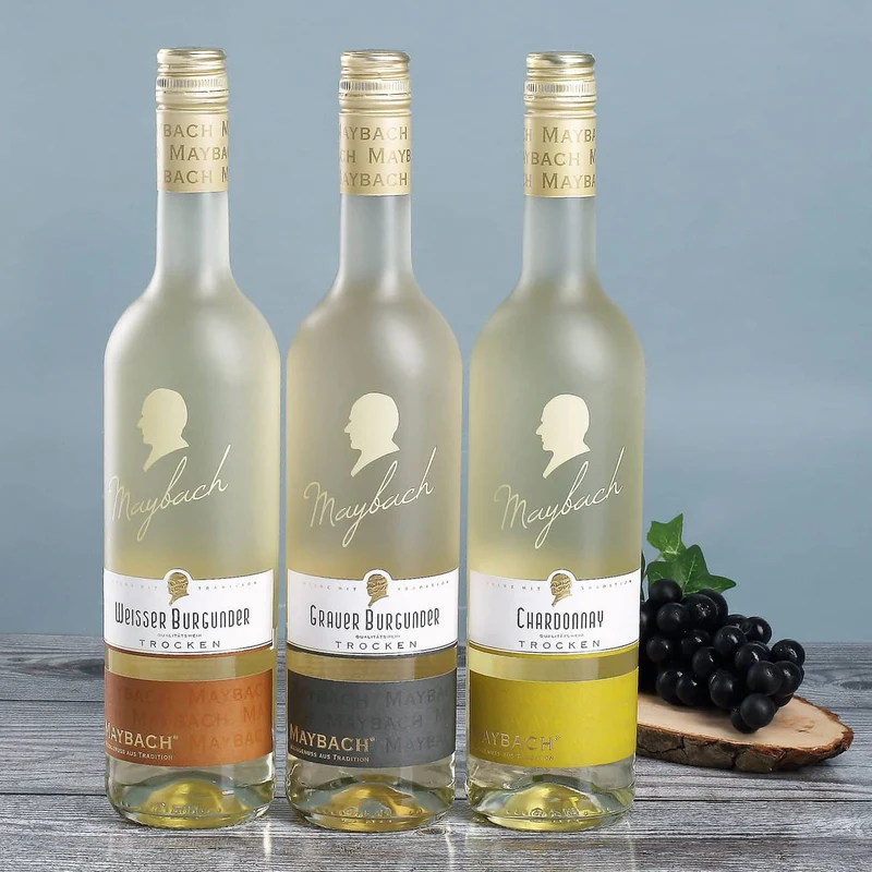 Weißwein Geschenkset zur Silberhochzeit mit Maybach und 2 gravierten Gläsern