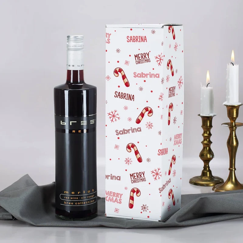 BREE Wein in 3 Sorten in weihnachtlicher Geschenkverpackung mit Namensaufdruck