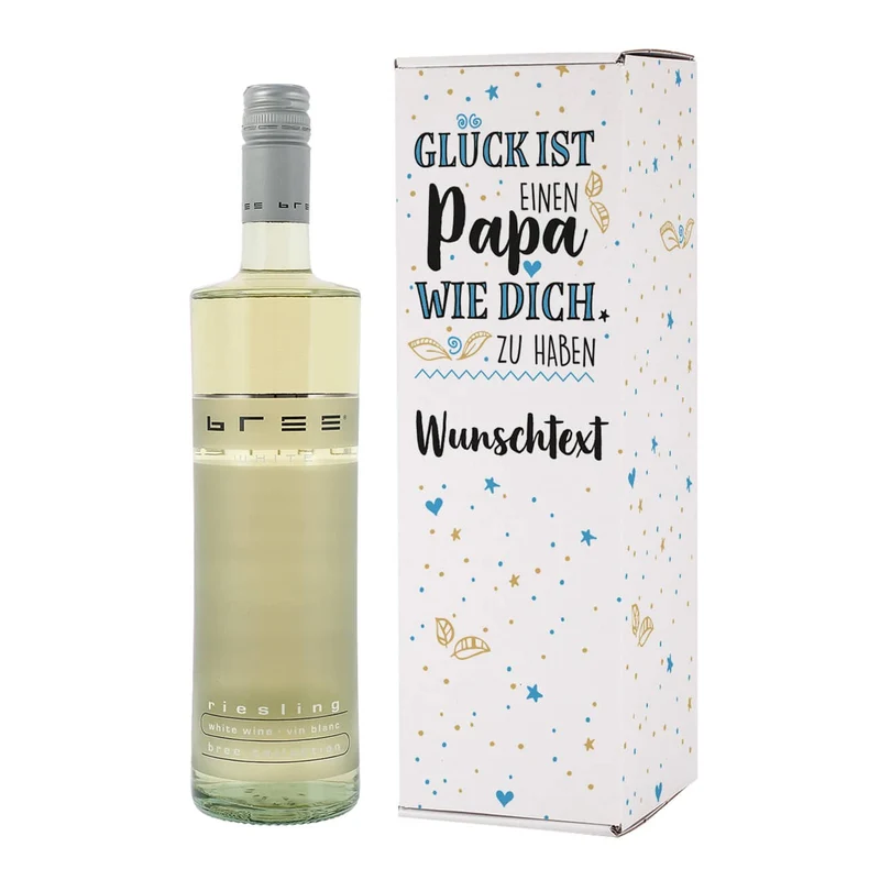 Bedruckte Verpackung mit BREE Weinflasche - für Papas zum Vatertag mit Wunschtext