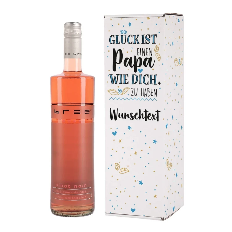 Bedruckte Verpackung mit BREE Weinflasche - für Papas zum Vatertag mit Wunschtext