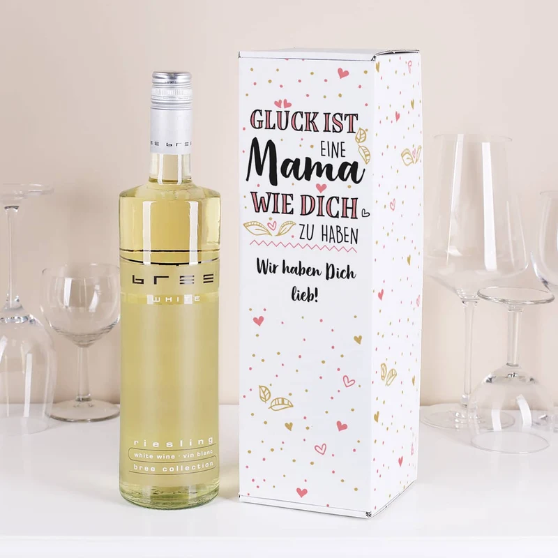 Geschenkset zum Muttertag mit BREE Weinflasche und Verpackung - mit Wunschtext