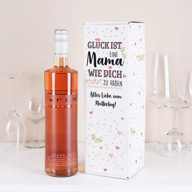 Geschenkset zum Muttertag mit BREE Weinflasche und Verpackung - mit Wunschtext