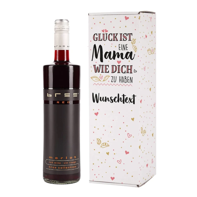 Geschenkset zum Muttertag mit BREE Weinflasche und Verpackung - mit Wunschtext