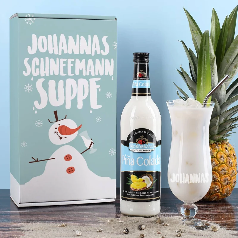 Schneemannsuppe - Pina Colada Geschenkset mit Ihrem Wunschnamen