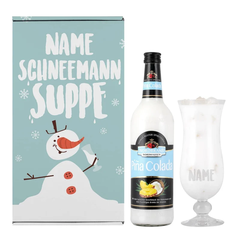 Schneemannsuppe - Pina Colada Geschenkset mit Ihrem Wunschnamen