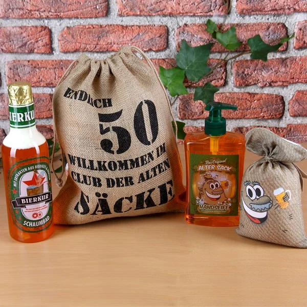 Set mit Badesalz, Flüssigseife und Schaumbad zum 50.