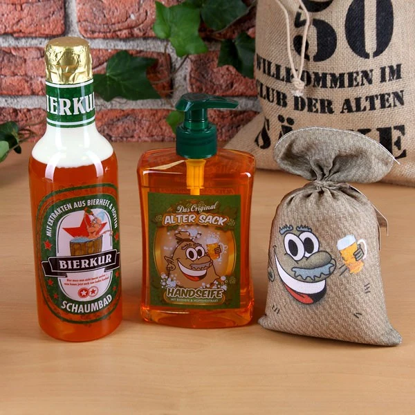 Set mit Badesalz, Flüssigseife und Schaumbad zum 50.