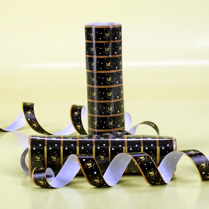 Schwarze Luftschlangen mit Sternen zum 18. Geburtstag