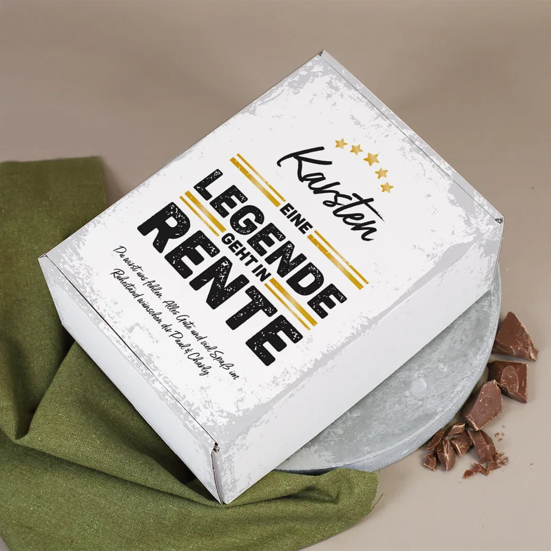 Legende in Rente Whisky-Geschenkset mit Glenfiddich, graviertem Glas und Schokolade