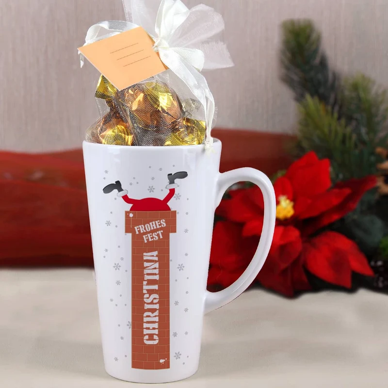 Lustige Genießertasse -Frohes Fest- mit Schokoladenfüllung