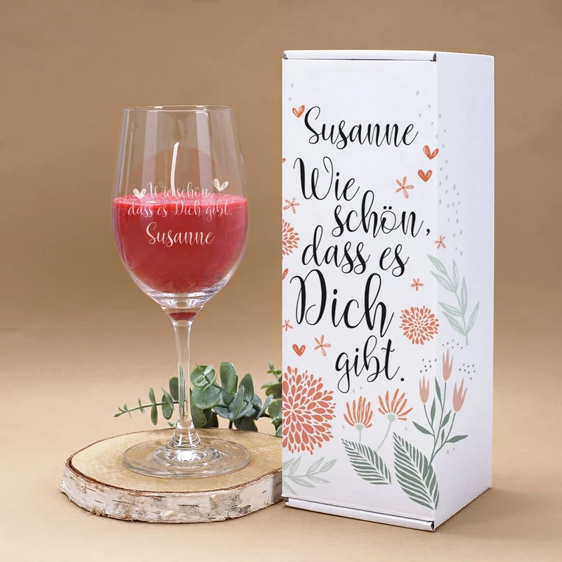 Wie schön, dass es Dich gibt - Duftkerze im Weinglas mit Verpackung